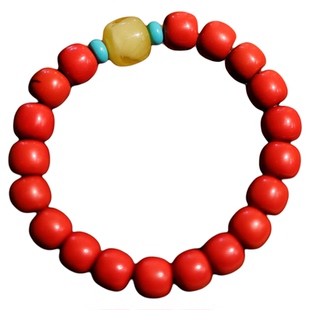 灵丹真朱砂老型手串男女本命年平安健康保真礼物高端天然白花蜜蜡