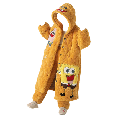 2023年珊瑚绒睡袍三层夹棉女