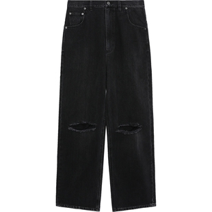 IT Tibi女装宽松破洞牛仔裤新款时尚街头水洗直筒裤长裤VB3373XM