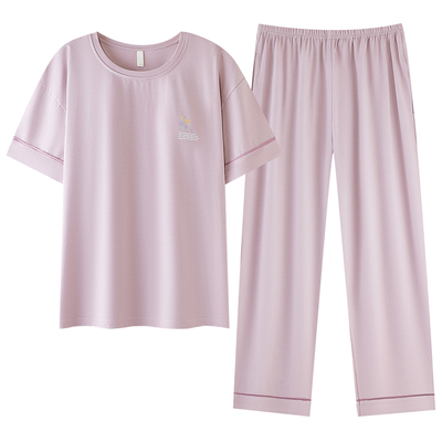 睡衣女款2026年新款夏季纯棉带胸垫短袖大码简约高级感家居服套装
