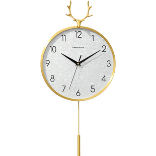 现代简约黄铜挂钟家用客厅装饰表挂墙壁钟创意北欧时尚静音石英钟