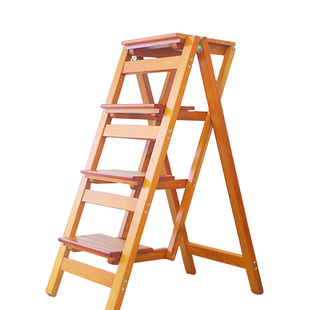 实木折叠家用木梯免安装搜索梯子梯凳两用花架置物架折叠梯登高梯