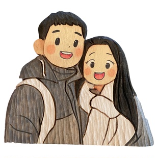 纯手工diy卡通木雕新婚纪念日情侣520节日礼物来图定制创意相框