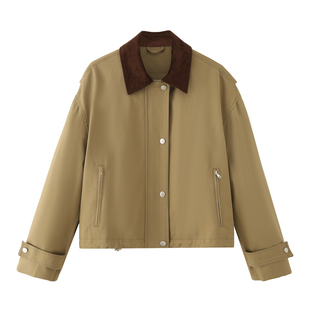 艾格2025秋季新款巴恩风短款外套女小个子卡其色风衣气质长袖上衣