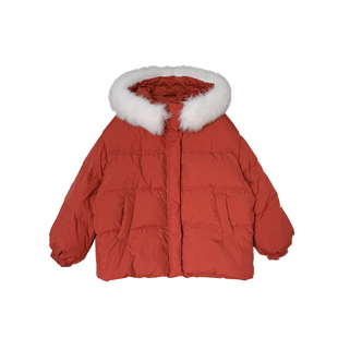 Ashy Snow 雪国精灵 狐狸毛领中长款羽绒服女2023新款冬直筒外套