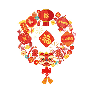 马年公司酒店新年装饰福字灯笼春节门贴场景布置窗花静电玻璃贴纸