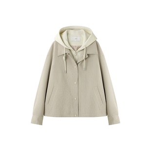 XWI欣未通勤百搭假两件外套女2026年春季撞色叠穿肌理感短款上衣