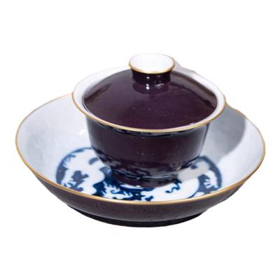 清本源蕨绝紫颜色釉盖碗宫廷风