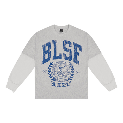 BLUESFLY假两件长袖t恤棉卫衣男秋冬美式印花宽松休闲运动训练潮