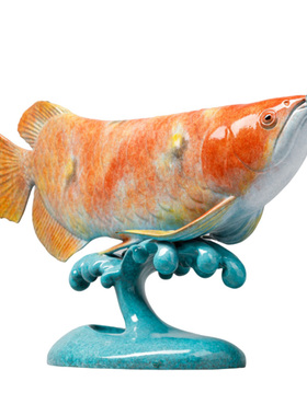 高档办公室桌金龙鱼摆件全铜招财