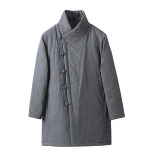 男士唐装冬季厚款棉袄外套中国风立领汉服中式复古棉麻中长款棉衣