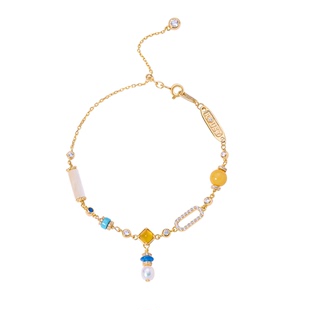 《春山行》复古设计小众蜜蜡黄玉髓天然珍珠纯银手链手串女春天仙