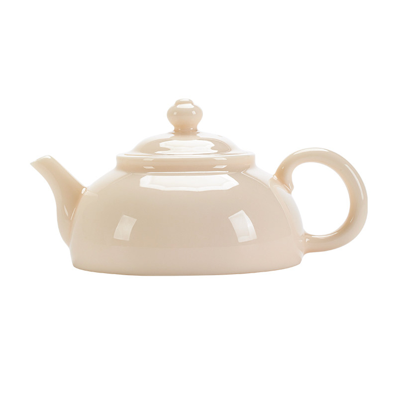 钰铨龙门大师手作象牙白玉瓷茶壶
