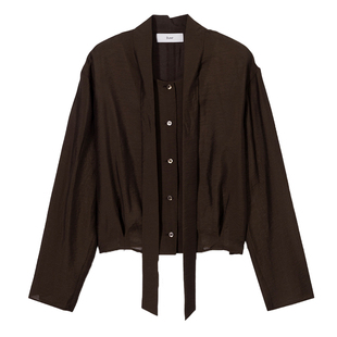 Dunst女士上衣优雅高级感领带装饰贝壳纽扣细节缎面衬衫UDBL5C203