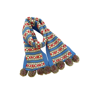 韩版彩色围巾女费尔岛秋冬季加厚保暖百搭防寒氛围感护颈围脖毛球