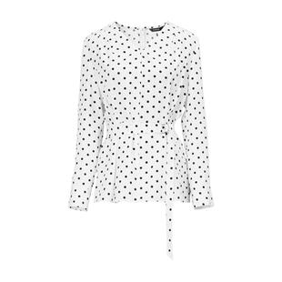 颜域白色波点V领衬衫女2026春季新款收腰天丝设计感短款长袖上衣