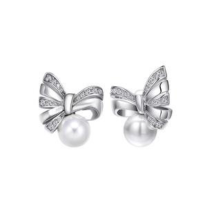 西大班akoya天女澳白珍珠耳钉蝴蝶结耳环小众设计轻奢高级感耳饰