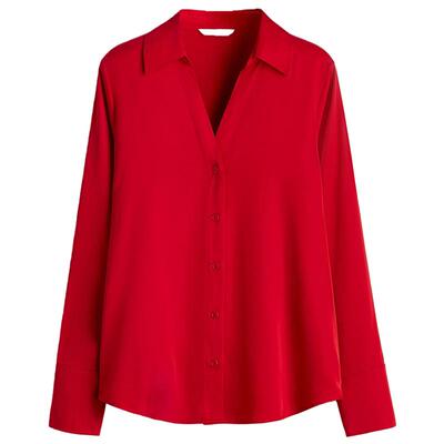 HM女装衬衫2026夏季新款时尚V领上衣潮流款流光缎面衬衫0939703