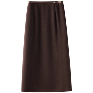 咖色羊绒半身裙女秋冬季2025新款羊毛呢a字裙直筒包臀裙高端精致