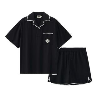 tbh野兽派家居熊猫嘭嘭天丝棉长款古巴领家居服套装可外穿睡衣夏