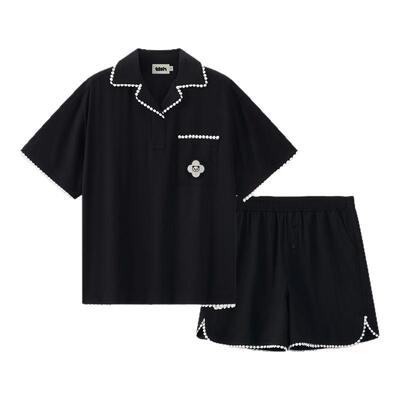 tbh野兽派家居熊猫嘭嘭天丝棉长款古巴领家居服套装可外穿睡衣夏