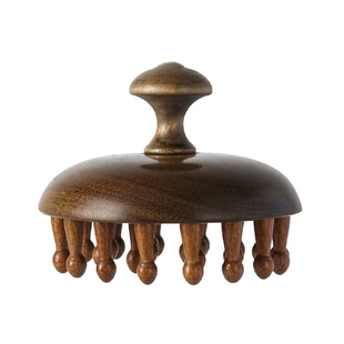 康浦檀木圆盘头皮头部按摩梳经络梳子牛角防疗穴位脱疏神器通用