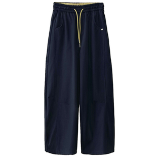 抽绳松紧腰显瘦垂感弯刀裤女春季裤子宽松直筒休闲裤春款长裤女裤