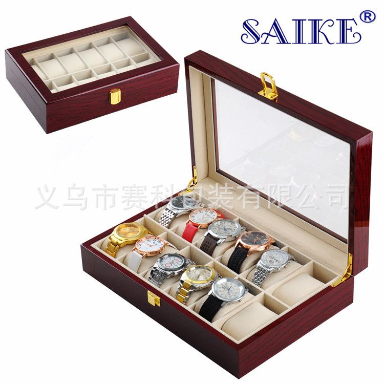 厂家现货批发12位钢琴漆高收纳盒漆盒手表手表光烤木质盒箱子手表