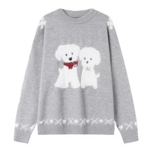 INSstudios 国潮牌美式「毛绒小狗提花套头毛衣」宽松保暖针织衫