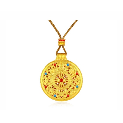 水贝黄金八宝罗盘黄金吊坠项链