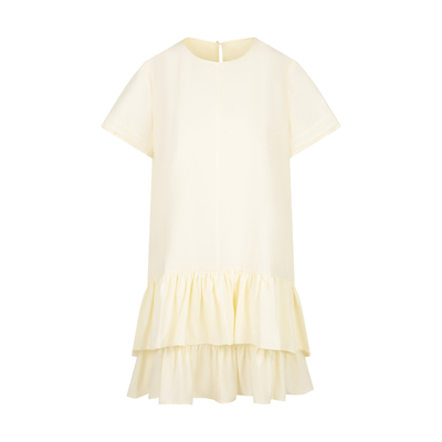 纯棉双层荷叶边圆领短袖连衣裙