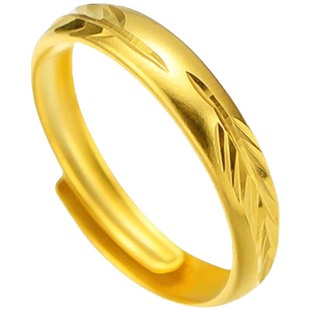 真金包银戒指情侣古法传承素圈活口纯实心仿真黄金素戒礼物不掉色