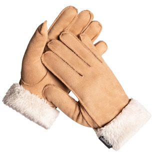 澄湖螺 手套女冬季保暖分指麂皮绒手套防风防寒加绒男冬天手套