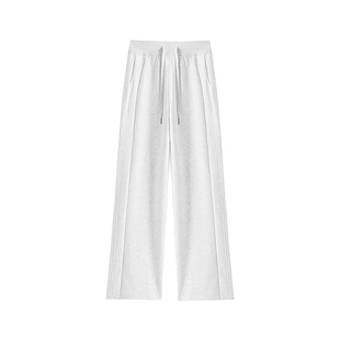 灰色阔腿休闲裤女冬季加绒加厚胖mm大码显瘦梨型身材宽松运动卫裤