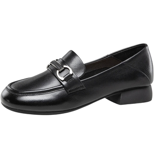 康奈2026春季新款英伦小皮鞋女真皮软不累脚百搭乐福鞋子黑色单鞋