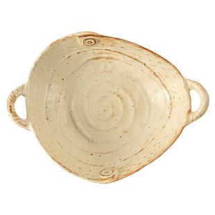 粗陶盘子日式复古陶瓷双耳盘沙拉盘家用手工高级果盘沙拉碗餐具