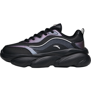 安踏黑色猫爪鞋喵喵鞋厚底增高老爹鞋女鞋冬季新款休闲运动鞋