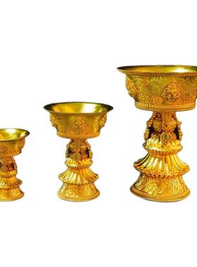 纯铜酥油灯座尼泊尔工艺手工錾刻鎏金八吉祥酥油灯杯五寸七寸九寸