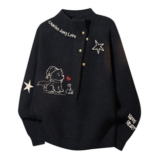 查尔斯桃心马年红色针织毛衣男女冬季新款宽松2026贺岁情侣针织衫