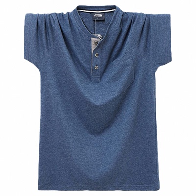 亨利领短袖T恤男大码弹力高级感