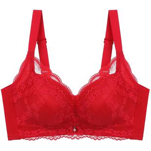 红色内衣女本命年马年小胸罩聚拢无钢圈文胸加厚4cm大红新娘结婚