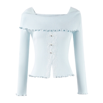 秋水伊人海军领针织衫