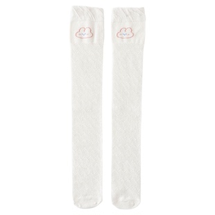 儿童长筒袜夏薄款白色网眼蝴蝶结防蚊高筒袜春夏配裙子女童过膝袜