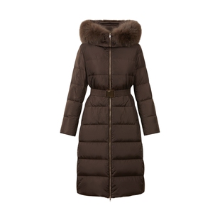 LIME莱茵狐狸毛领连帽设计鹅绒羽绒服秋冬新款收腰深咖时尚大衣