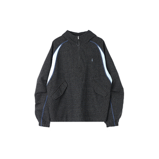 roaringwild a arch 咆哮野兽 格纹拼接半拉链情侣外套连帽夹克