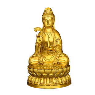 纯黄铜观音菩萨摆件家用佛堂供奉柳枝观音坐莲花净瓶观世音菩萨像