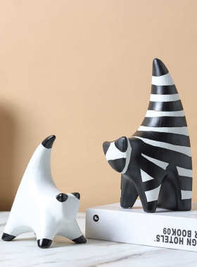 现简约黑白异形抽象小猫创意摆件摆件样板间软陶瓷陶瓷装饰品