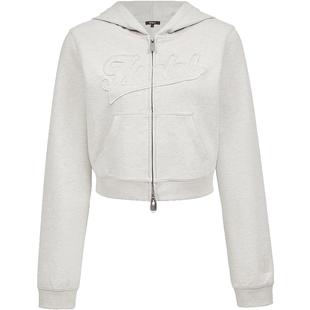 ONLY2025冬季新款酷感贴布连帽实用双向拉链短款正肩卫衣外套女