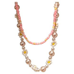 甜美少女粉色串珠花朵双层项链夏天2026年新款配饰森系气质锁骨链