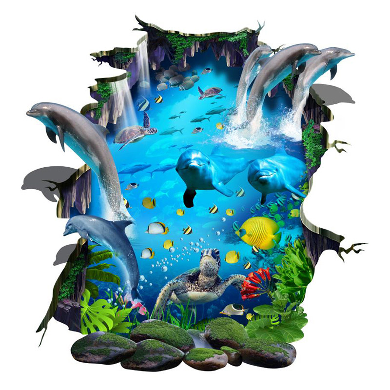 沙滩海洋地板贴装饰地砖贴纸卫生间地贴3d立体瓷砖防水三地面贴画